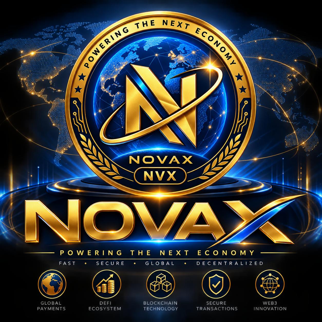NOVAX NVX gold coin emblem — powering the next economy